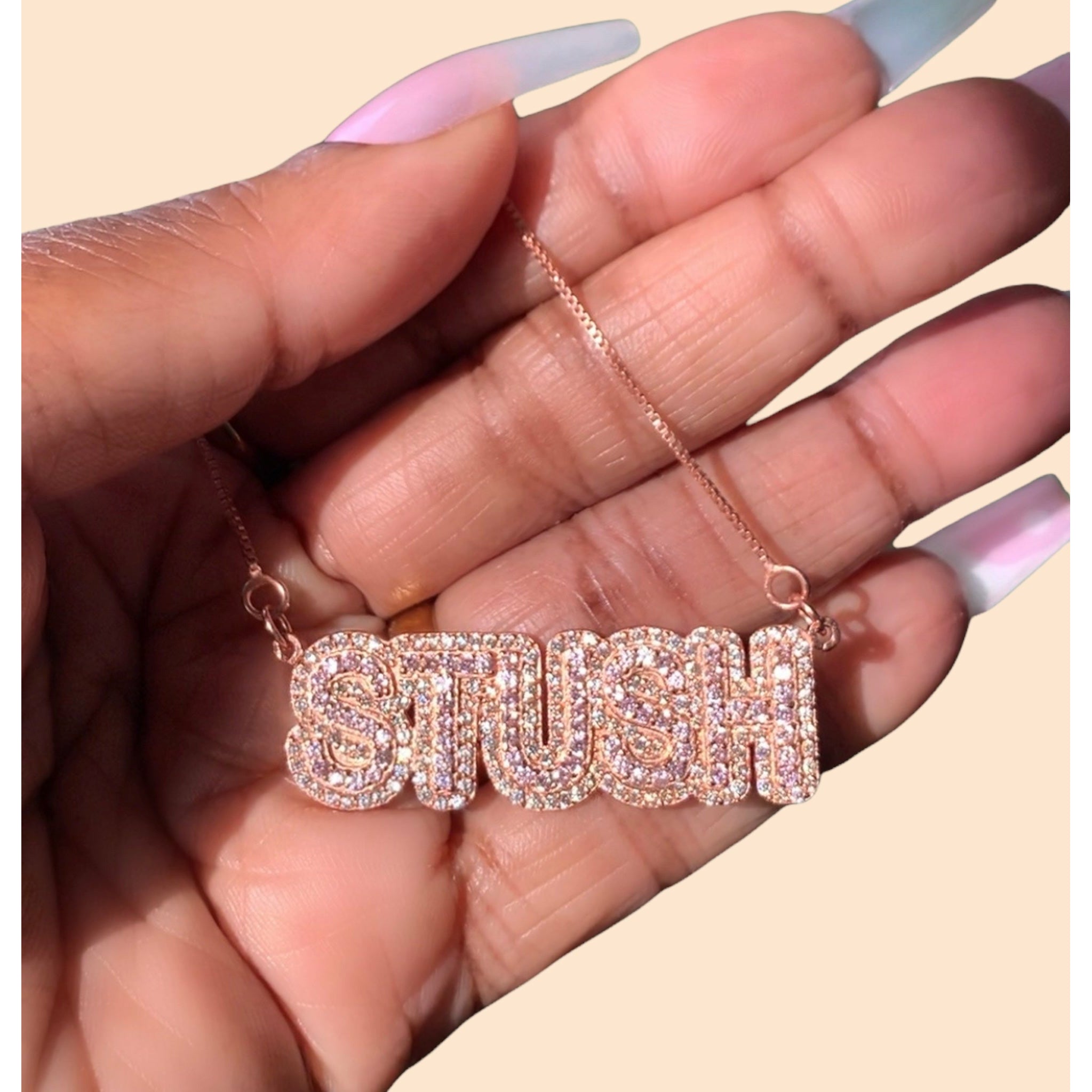 Rose Stush Crystal Nameplate Necklace